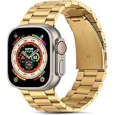 Tasikar Band Compatible with Apple Watch Band 49mm 45mm 44mm 42mm Premium Stainless Steel Metal Replacement Strap Compatible with Apple Watch Ultra 3 2 1 Series 11 10 9 8 7 6 5 4 3 2 1 SE, Gold