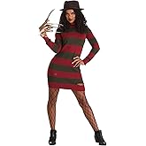 Nightmare on Elm Street Freddy Krueger Costume Sweater Dress for Women - Freddy Krueger Ripped Striped Sweater