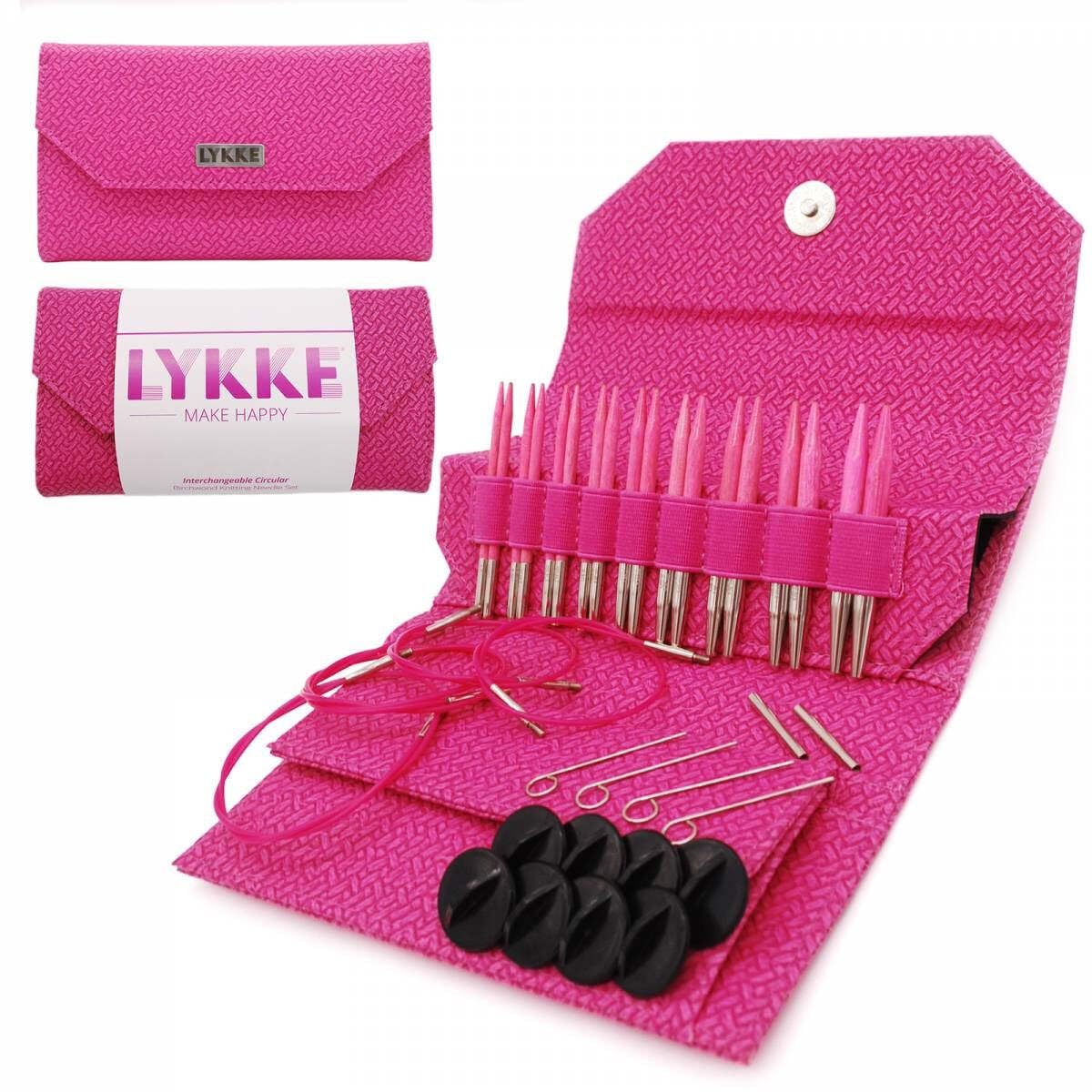 Lykke Blush Interchangeable Circular Birchwood Knitting Needle Set 3.5in Tips - Blush Basketweave