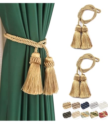 Embrasses Rideaux Corde Dorée Avec Pompons – Paire Élégante Pampilles – Décoration Fenêtre Chic Et Facile à Poser