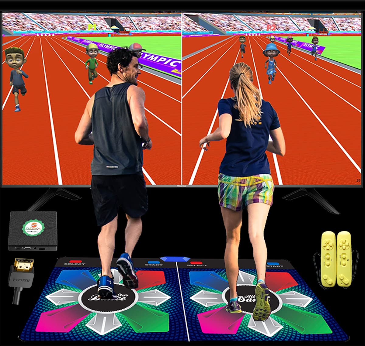 KAXIMON Dance Mat for TV, Dance Mats for Adults and Kids with HDMI Wireless Receiver, Double Interactive Dance Mat for Girls Boys Connects to TV Aged 3-12, Plug and Play, English Manual