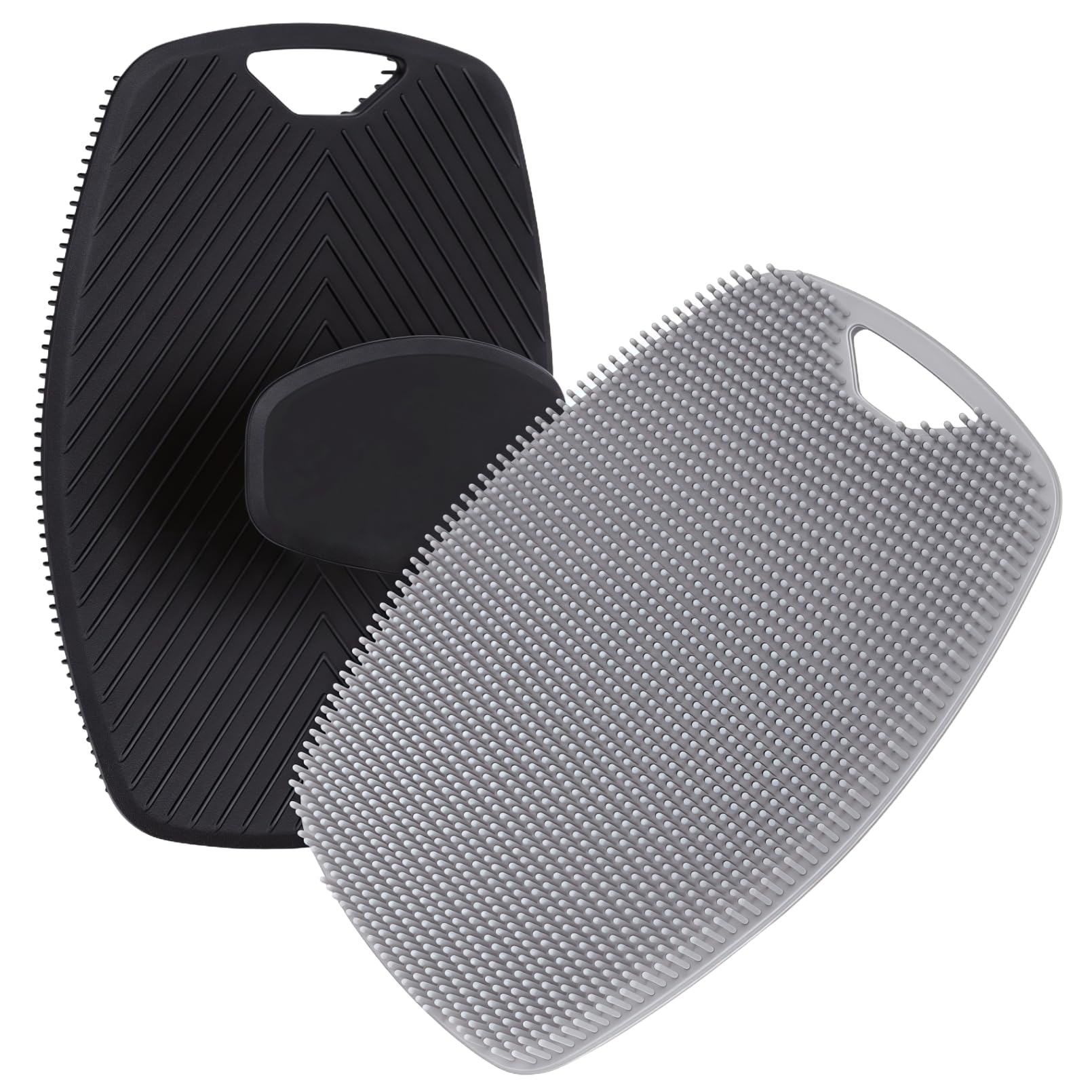 Photo 1 of 2 Pack Food-Grade Silicone Body Scrubber, Highly Elastic Bristles Handheld Brush for Shower, Lather Well and Gentle Exfoliating, Makes Skin Smooth, for Women and Men, Black and Gray