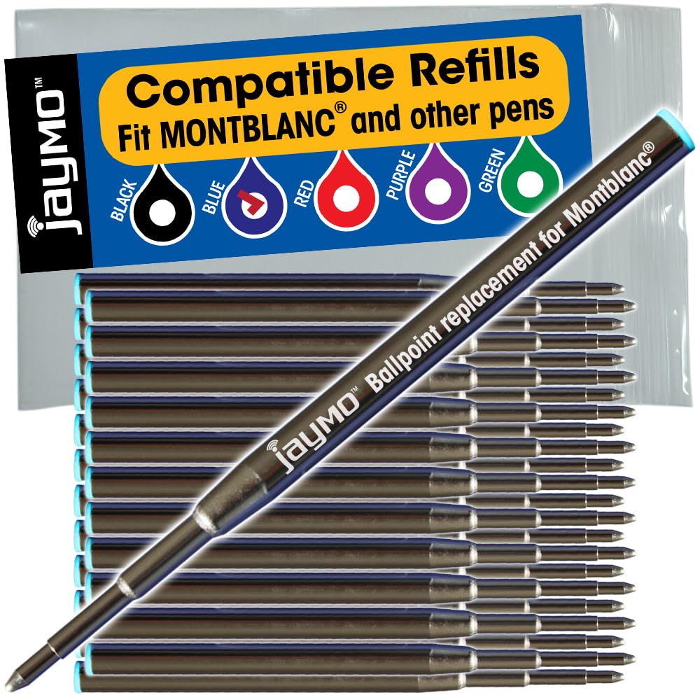 Jaymo Replacement for Montblanc 128214 - Measures 3.875 in / 98 mm Long - Ballpoint Pen Refill - 24 Blue