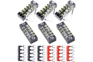 Hilitchi 12pcs 5 Positions Dual Row 600V 15A Screw Terminal Strip Blocks and 400V 10A Pre-Insulated Terminals Barrier Strip