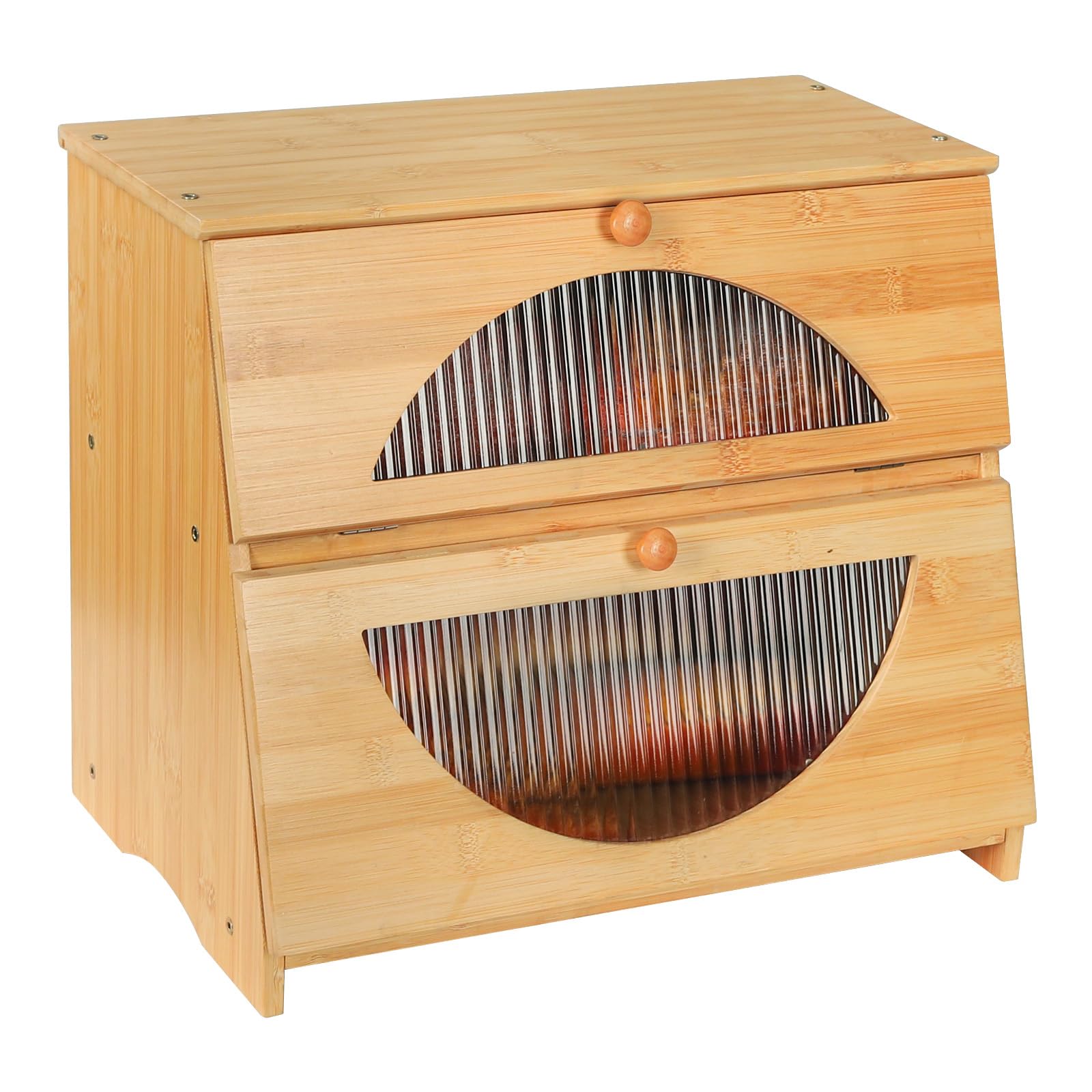 Photo 1 of HOMEKOKO Double Layer Large Bread Box for Kitchen Counter, Ladder-shaped Wooden Large Capacity Bread Storage Bin (Natural Bamboo)