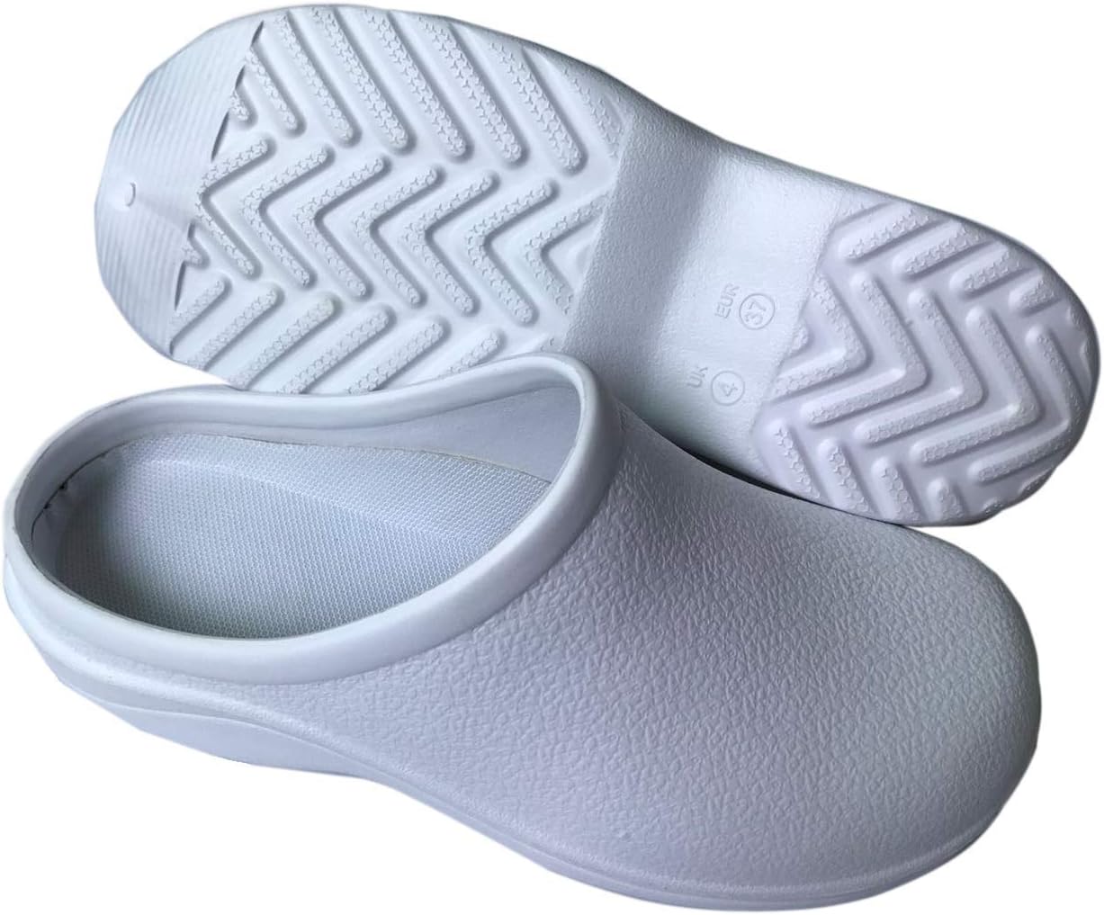 Women Nursing Shoes Work Clogs - Jeanish Rubber Strapless Clogs for Women Water and Stain Resistant Lightweight 313 (White, 6 M US)