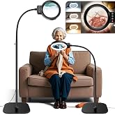 30X 10X Large Floor Magnifying Glass with Light and Stand | 2-in-1 Flexible Gooseneck Floor Magnifying Lamp,72 LED Lights, 3 Color Modes, Close Work,Sewing,Crafts,Hobbies