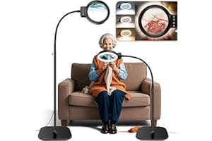 HQGZQL 30X 10X Large Floor Magnifying Glass with Light and Stand,72 LED Flexible Gooseneck Floor Magnifying Lamp,2 in 1 Lighted Magnifiers for Close Work, Sewing,Crafts,Hobbies（Black）