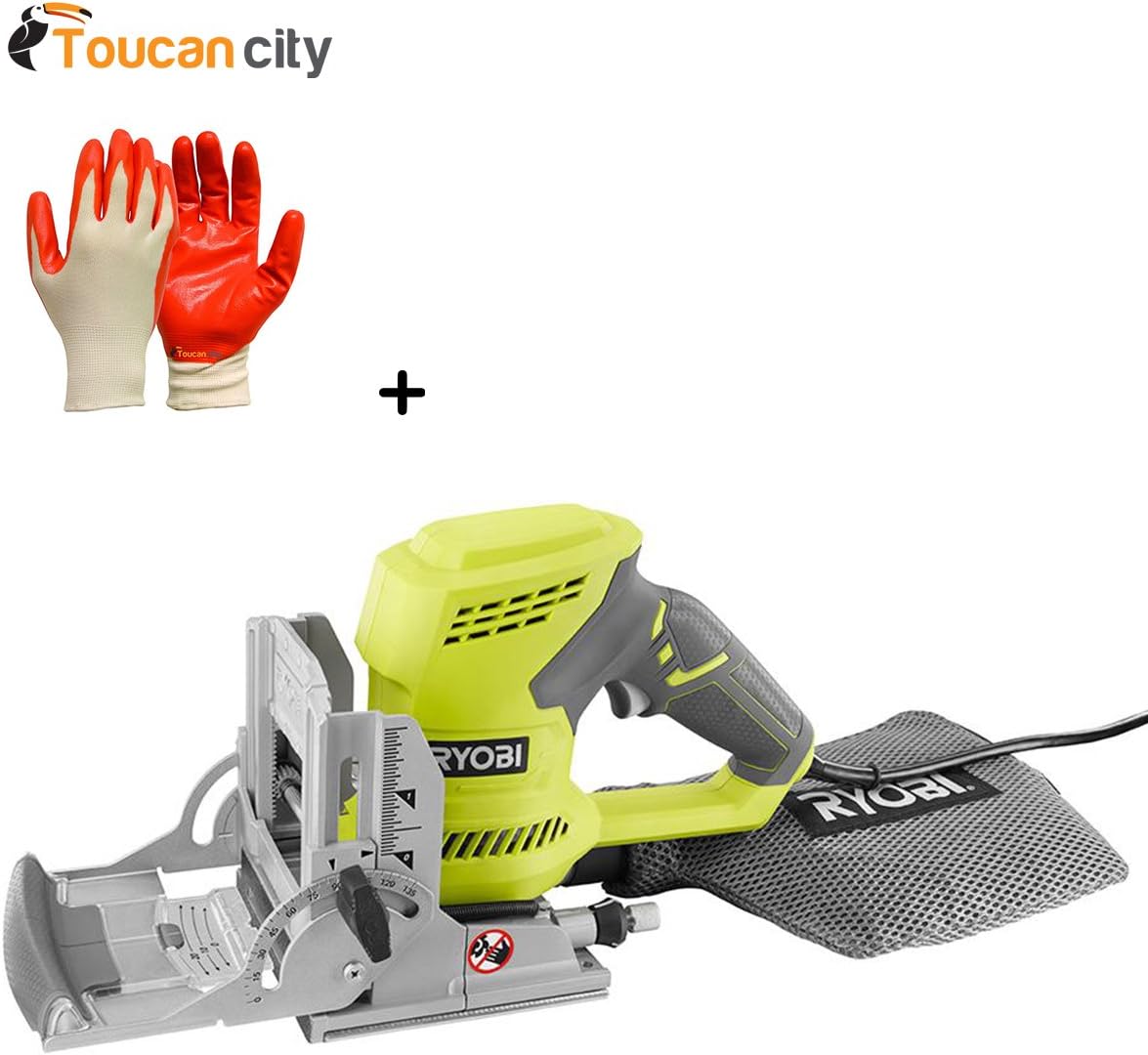 Ryobi 6 Amp AC Biscuit Joiner Kit with Dust Collector and Bag JM83K and Toucan City Nitrile Dip Gloves(5-Pack)