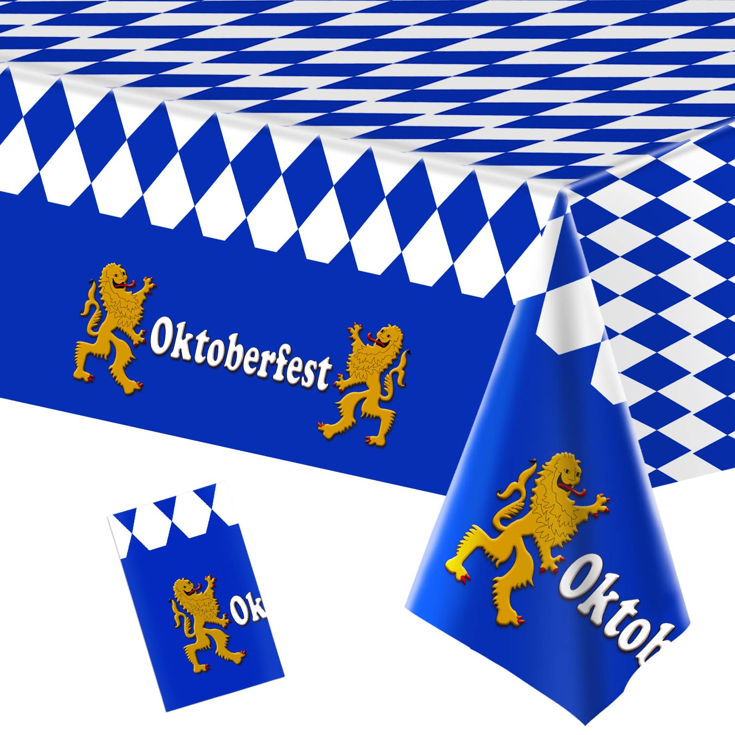 Photo 1 of 1 Pack Bavarian Oktoberfest Party Tablecloth Decorations, Plastic Rectangular Blue and White Bavarian Flag Check Table Cover, Background for Oktoberfest Party Decorations and Supplies, 54×108 Inches