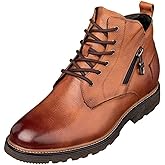 CALTO Men's Invisible Height Increasing Elevator Shoes - Brown Premium Leather Lace-up Cap-Toe Dress Casual Boots - 2.8 Inches Taller - Y42072 - Size 9 D(M) US