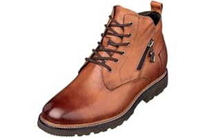 CALTO Men's Invisible Height Increasing Elevator Shoes - Brown Premium Leather Lace-up Cap-Toe Dress Casual Boots - 2.8 Inches Taller - Y42072 - Size 9 D(M) US