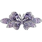 Sankuwen Crystal Rhinestones Hair Barrette French Hair for Women Small Hairpin for Mom Butterfly Hair Clips (Purple)