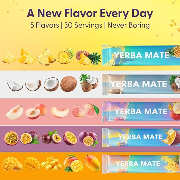 YERBA MATE INSTANT TEA POWDER WITH COLLAGEN & VITAMIN C, CLEAN ENERGY FOR GLOWING SKIN & CRASH-FREE FOCUS, GUT HEALTH, SUPERFOOD BEAUTY DRINK LOW SUGAR CONTENT WITH NATURAL FRUIT EXTRACTS, KETO & PALEO, 30 SERVINGS
