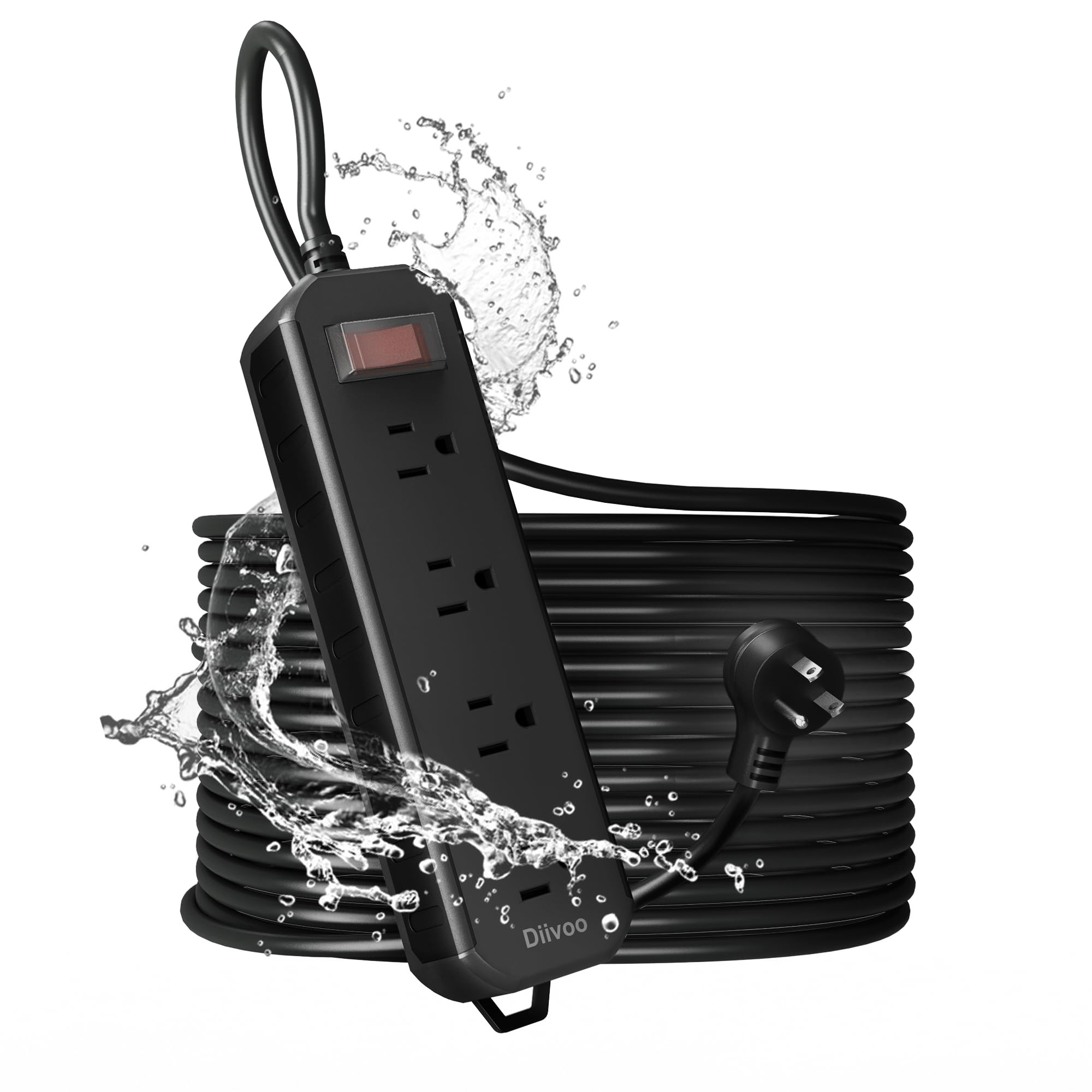 Photo 1 of Outdoor Power Strip Weatherproof, 50 FT Extension Cord, Diivoo Waterproof Surge Protector with 4 Outlets, 1250W Shockproof Overload Protection, Flat Plug, Wall Mountable, Black
