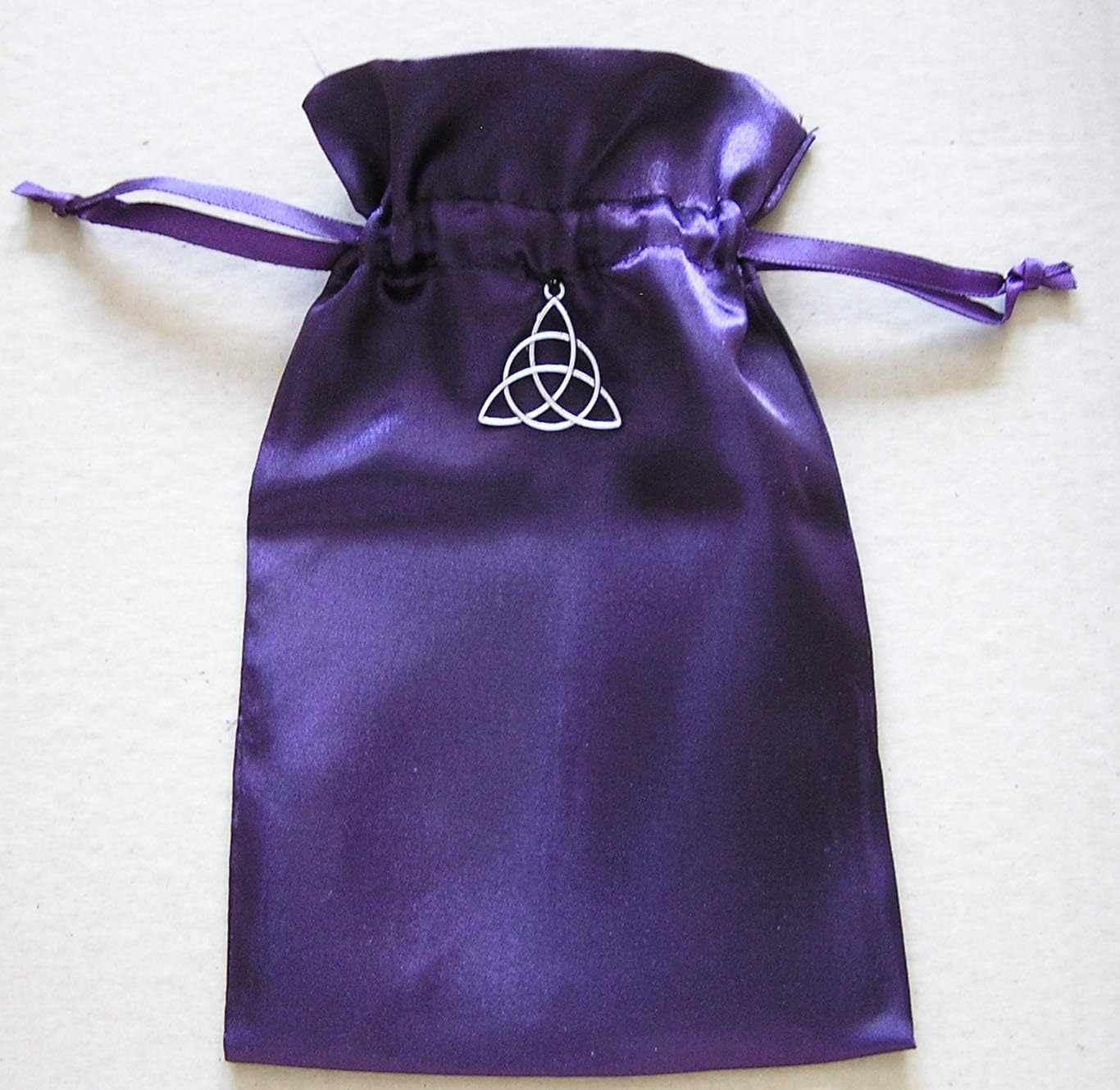 Quixotic Creations Tarot Rune Gift Bag with Irish Celtic Knot Triquetra Charm, Purple Satin, 5" X 8"