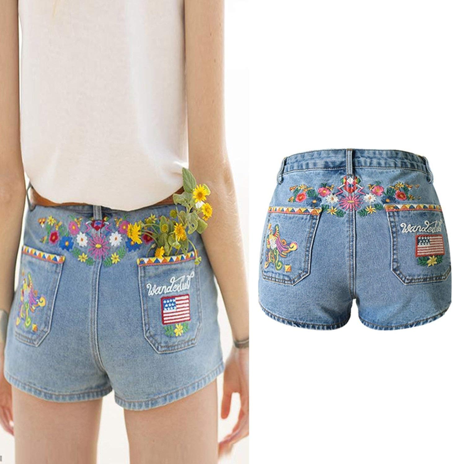 flower embroidered shorts