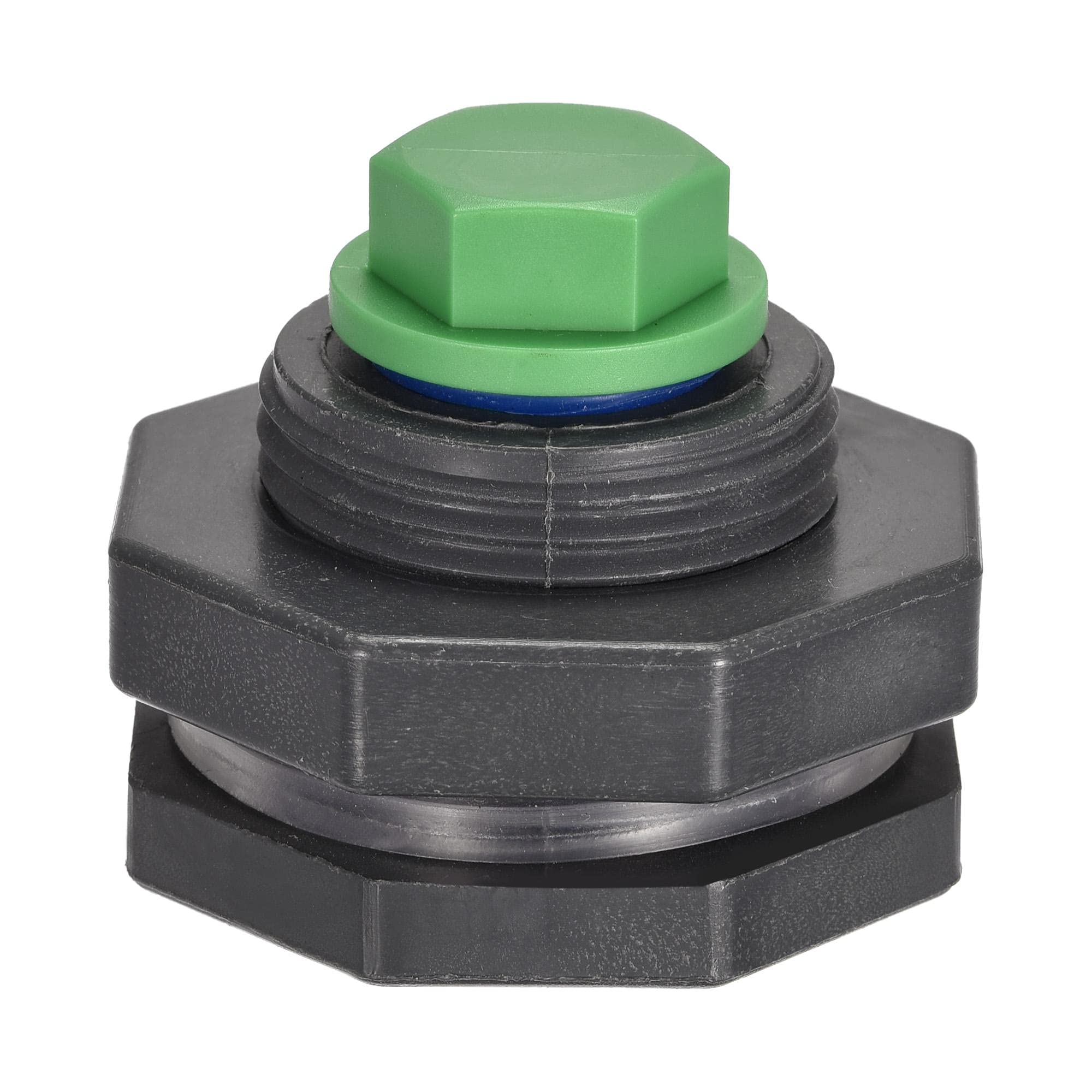 sourcing map PVC Bulkhead Tank Adapter with Green Plug Fitting G1/2 Thread for Rain Buckets Water Tanks 1 Set