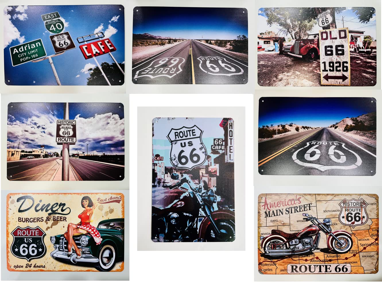 OPO 10 - Set of 8 metal decoration plaques, 30x20 cms, US ROUTE 66 - PV2