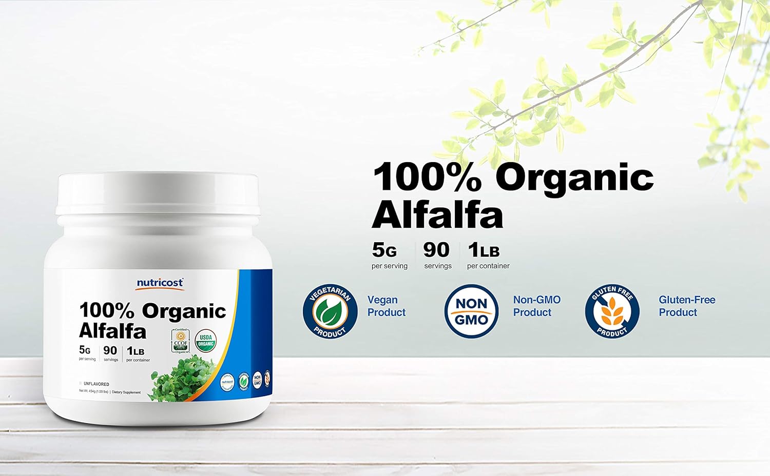 Nutricost Organic Alfalfa Powder 1LB - USDA Certified 100% Organic, Vegan, Non-GMO, Gluten Free: Health & Personal Care