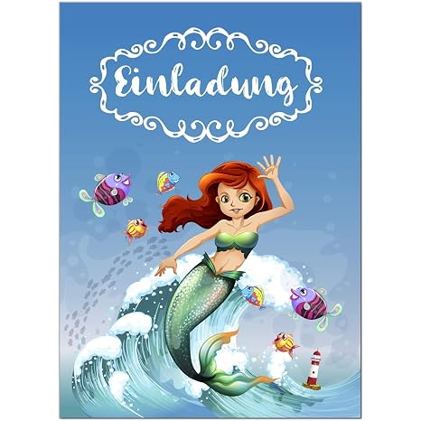 16 Biglietti D Invito Compleanno Per Bambini Sirena