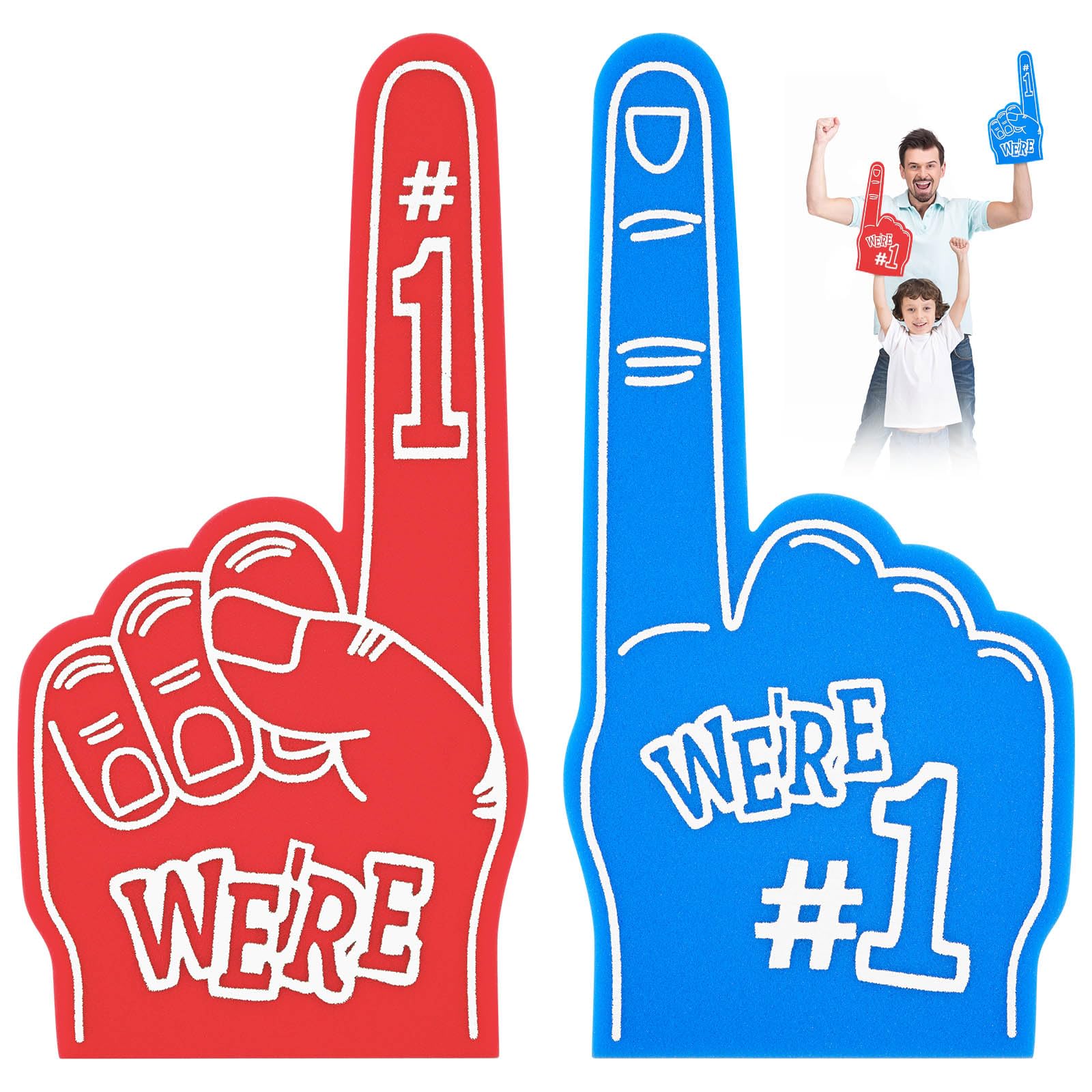 Aolso 2PCS Foam Finger, Foam Hand Foam Fingers, Cheering Foam Hand for Sporting Events, Sports Fan Games Cheering Foam Hands for Basketball Football Dance Games Party Supplies(Red-Blue)
