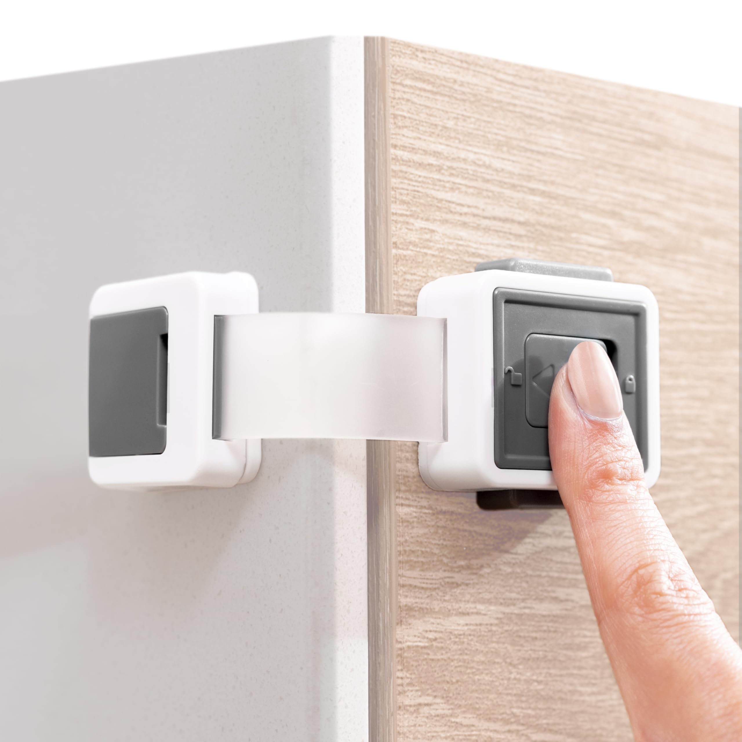 Photo 1 of Child Safety Locks (4-Pack) - Baby Proof Cabinets, Drawers, Toilets & Appliances- Adjustable Strap Length, Double Lock Option - Easy Latch for Adults to Open