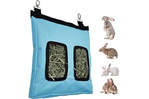 STKYGOOD Hay Bag for Rabbits, Rabbit Hay Bag, Guinea Pig Accessories, Hay Feeder (2 Holes, Blue)