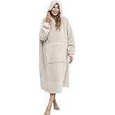 ililmmoe Sherpa Wearable Blanket Oversized Hoodie Sweatshirt TV Blanket with Long Sleeves and Pocket-Beige