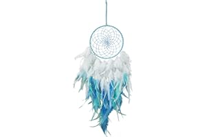 DONBAO Colorful Dream Catcher, Handmade Feather Dreamcatcher Indian Circle Net for Kids Bedroom Wall Hanging Ornament Craft Decoration Party Blessing Gift (White, Blue)