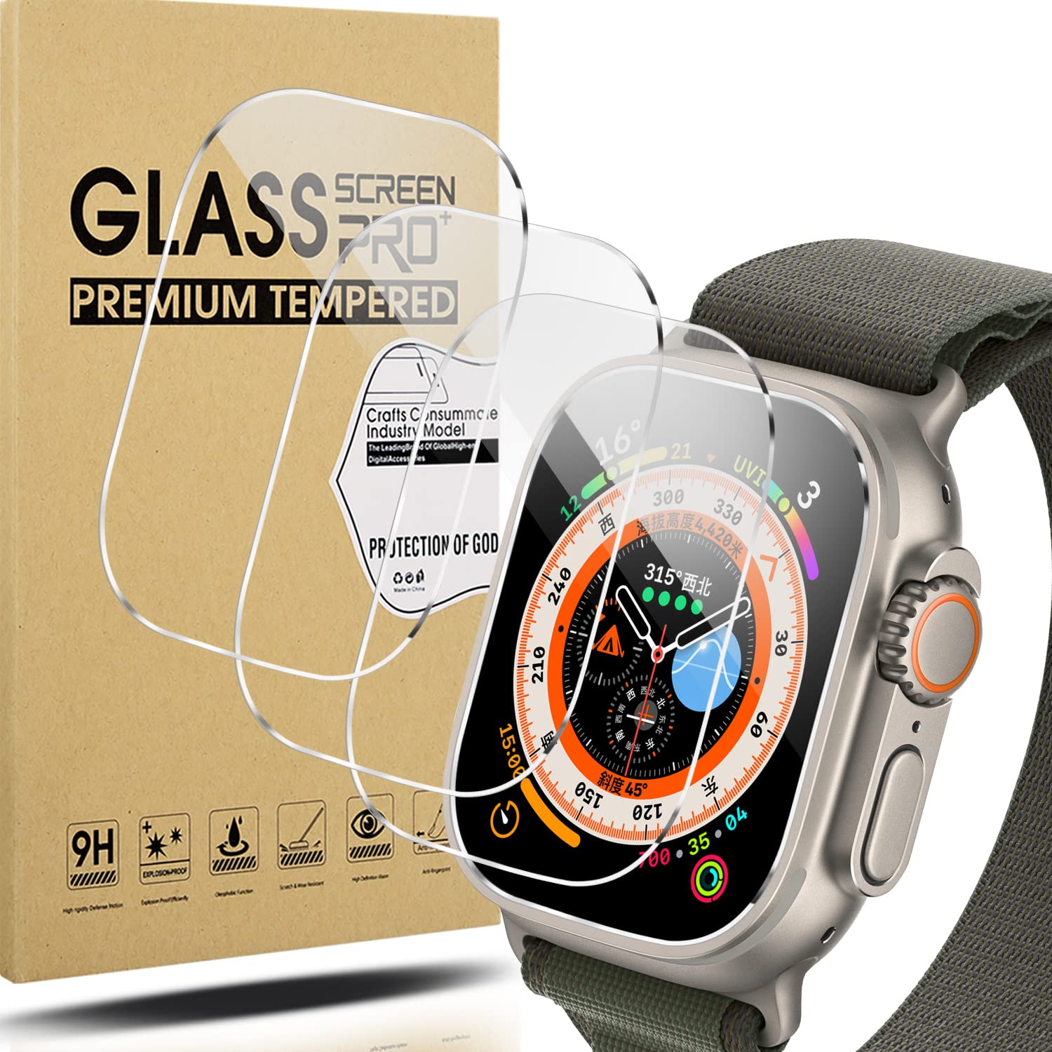 Diruite 4-Packs Protective Film for Apple Watch Ultra/Ultra 2 49mm Screen Protector,HD Glass Tempered Glass Screen Protector Protective Glass Film