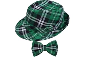 Yocharm 2 PCs St. Patrick’s Day Hat and Bow Tie Dress-up Accessories Plaid Fabric Fedora Hats Green Bow Tie for Irish Party Kids Adults Saint Patrick’s Day Accessories