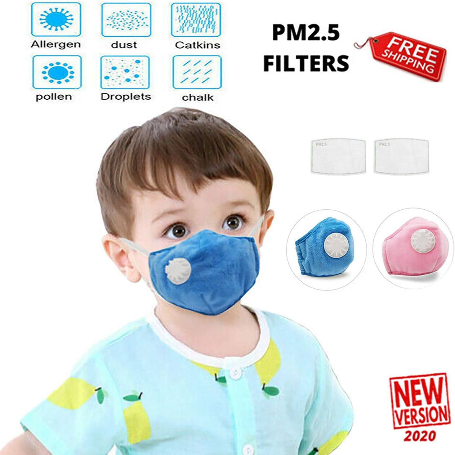 1 Mask + 10 PM2.5 Face Mask with Activated Carbon Filter Insert Anti Dust Reusable Cotton Mouth Mask for Travel Camping Gardening Cycling Outdoor (Kid Blue)