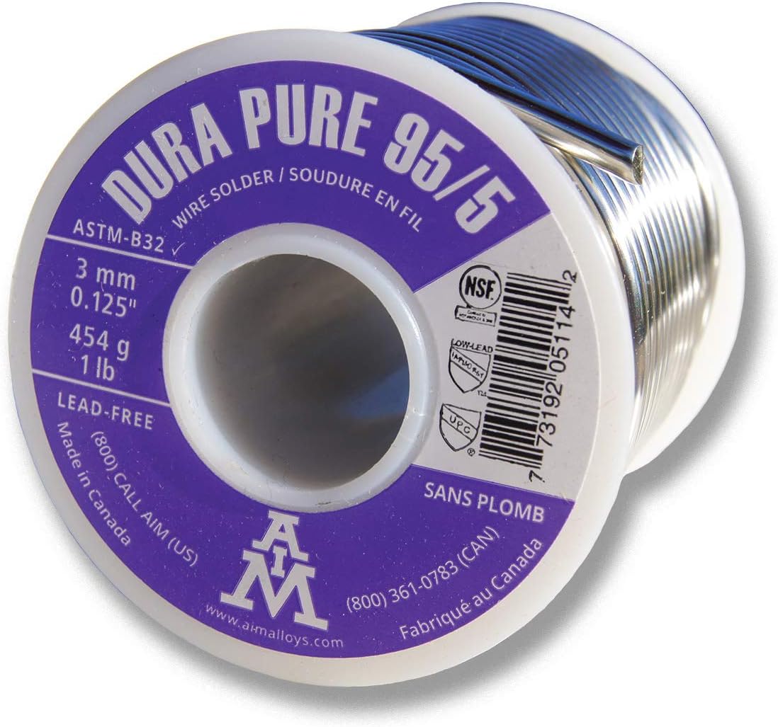 AIM DuraPure 95Sn/5Sb (lead free) solder wire 0.125" on 1/2 lb spool