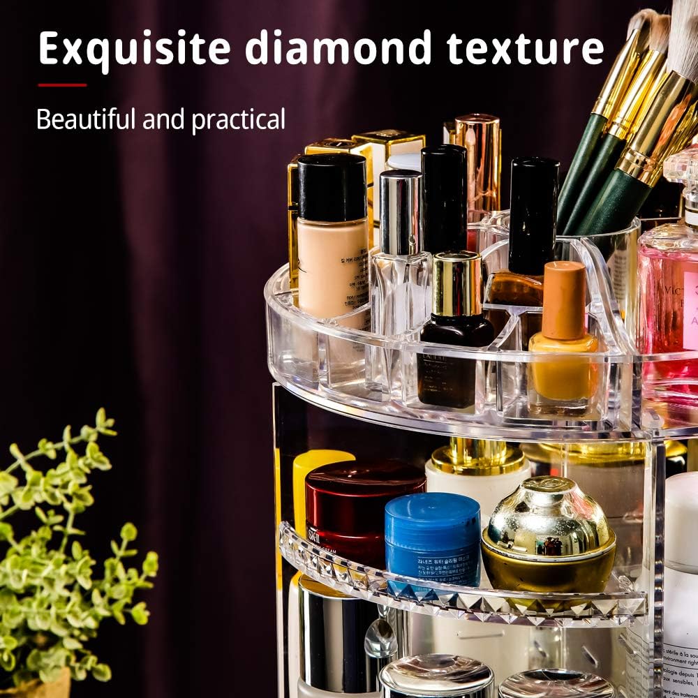 360 Rotating Adjustable Makeup Organizer - Thicker Makeup Storage Display Case Fits Jewelry,Makeup Brushes, Lipsticks and More: Home Improvement