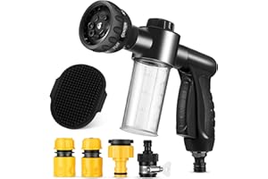 PERTHLIN 6 Pieces Dog Wash Hose Attachment with Soap Dispenser Pet Bathing Tool Set Dog Comb Brush for Pet Washing(8.27 x 4.72 x 5.51 Inch,Black)