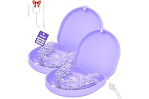HEMILAB 2Pack Retainer Case, Compatible with Invisalign, Slim Aligner Case with Vent Holes, Portable Orthodontic Box with Removal Tool, Brush and Lanyard, Purple