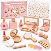 Wooden Pretend Makeup Kit for Girls Ages 3-5, Play Makeup Set with Bag | Interactive Pretend Play &bull; Mess-Free Fun &bull; Realistic Accessories &bull; Easy Storage &bull; Birthday Gift for Girls