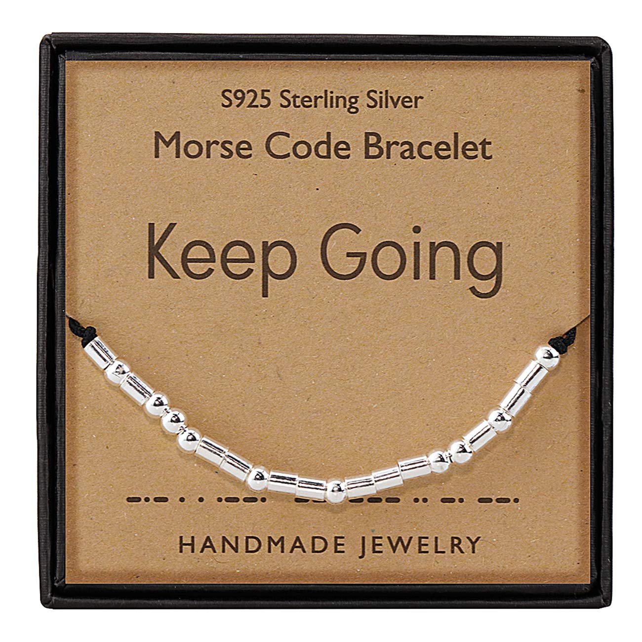 Gleamart Morse Code Bracelet 925 Sterling Silver Handmade Secret Message Beads Silk Cord Bangle Gift for Her Keep Going — image 1