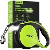 Retractable Dog Leash with Light, 16.4 ft Retractable Pet Leash with Anti-Slip Soft Grip, 360&deg; Tangle-Free, One-Button Control, Reflective Leashes for Small Medium Dog Up to 66 lbs