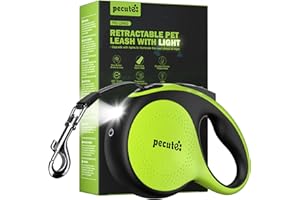 PECUTE Retractable Dog Leash with Light, 16.4 ft Retractable Pet Leash with Anti-Slip Soft Grip, 360° Tangle-Free, One-Button Control, Reflective Leashes for Small Medium Dog Up to 66 lbs