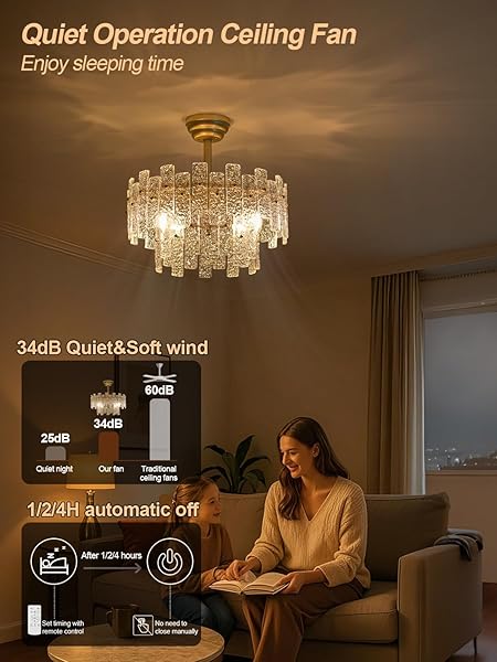 CELAVIEIOP 20″ GOLD FANDELIER CEILING FAN WITH LIGHT,GOLD CRYSTAL CHANDELIER CEILING FANS WITH LIGHTS AND REMOTE CONTROL,MID-CENTURY MODERN CAGED WITH 6 SPEEDS FOR LIVING ROOM BEDROOM NURSERY