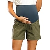 Maacie Maternity Shorts Cotton Comfy Casual Shorts with Pockets Over Belly