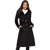 Escalier Womens Wool Coat Double Breasted Pea Coat Winter Long Trench Coat with Belt