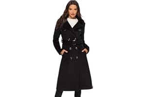 Escalier Womens Wool Coat Double Breasted Pea Coat Winter Long Trench Coat with Belt