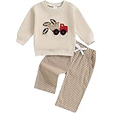 Arvbitana Toddler Baby Boy Football Smocked Outfit Long Sleeve Embroidery Crewneck Sweatshirt Gingham Pants Two Piece Clothes