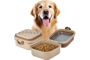 Desired Tools - Collapsible Dog Water Bowl 30oz, 2 in 1 Portable Travel Dog Food Bowl with Lid, Easy Carry Loop Handle, Foldable Dog and Cat Food Bowl, Perfect for Traveling, Walking, Hiking (Khaki)