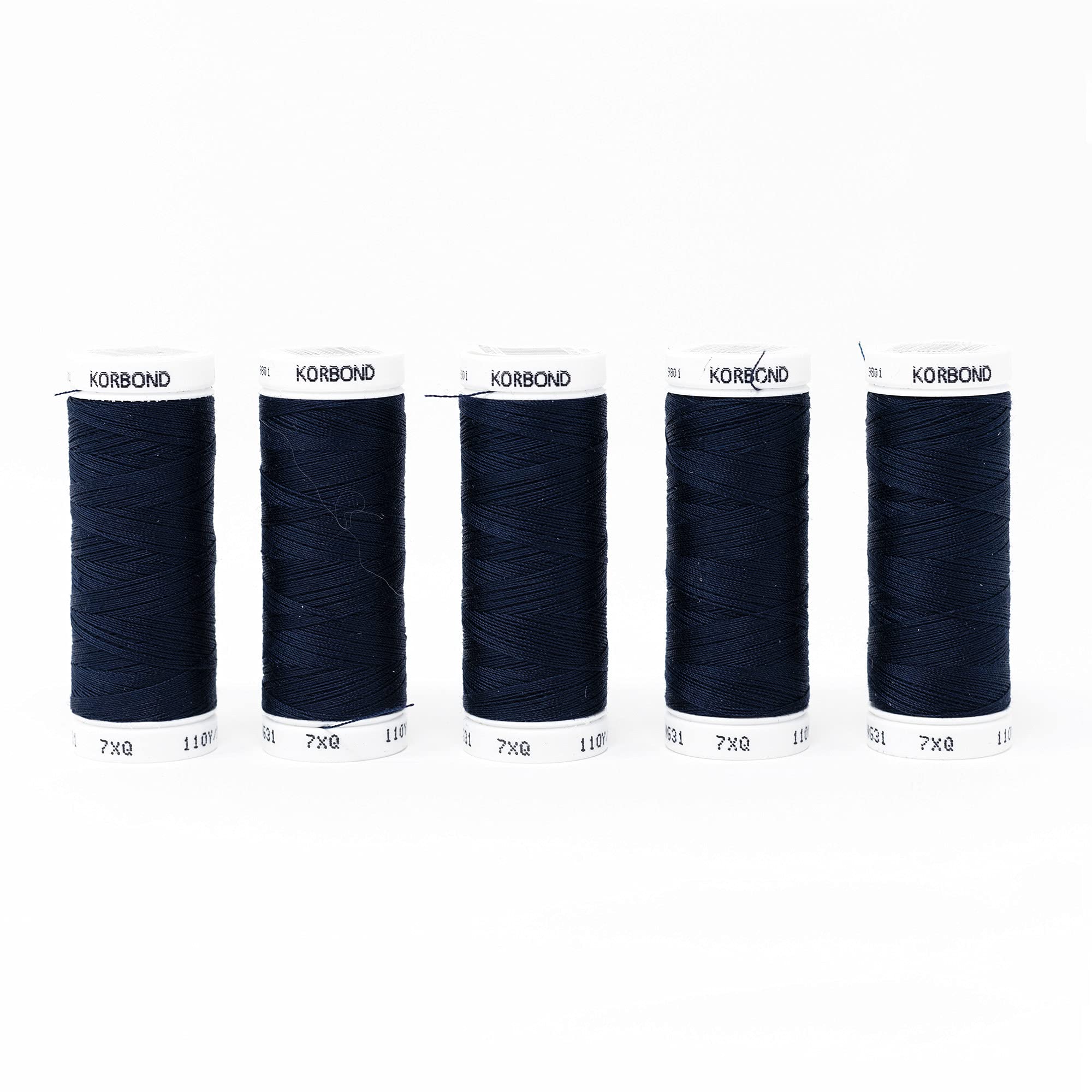 KORBOND Polyester All Purpose Thread – 500m Total – Midnight Blue - 5 x 100m Reels for Hand and Machine Sewing