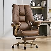 EXCEBET Big and Tall Executive Office Chair with Footrest, 400LBS Capacity Ergonomic High-Back Desk Office Chair with Lumbar Support, Padded Armrests & Thick Cushion, Brown PU Leather Chairs