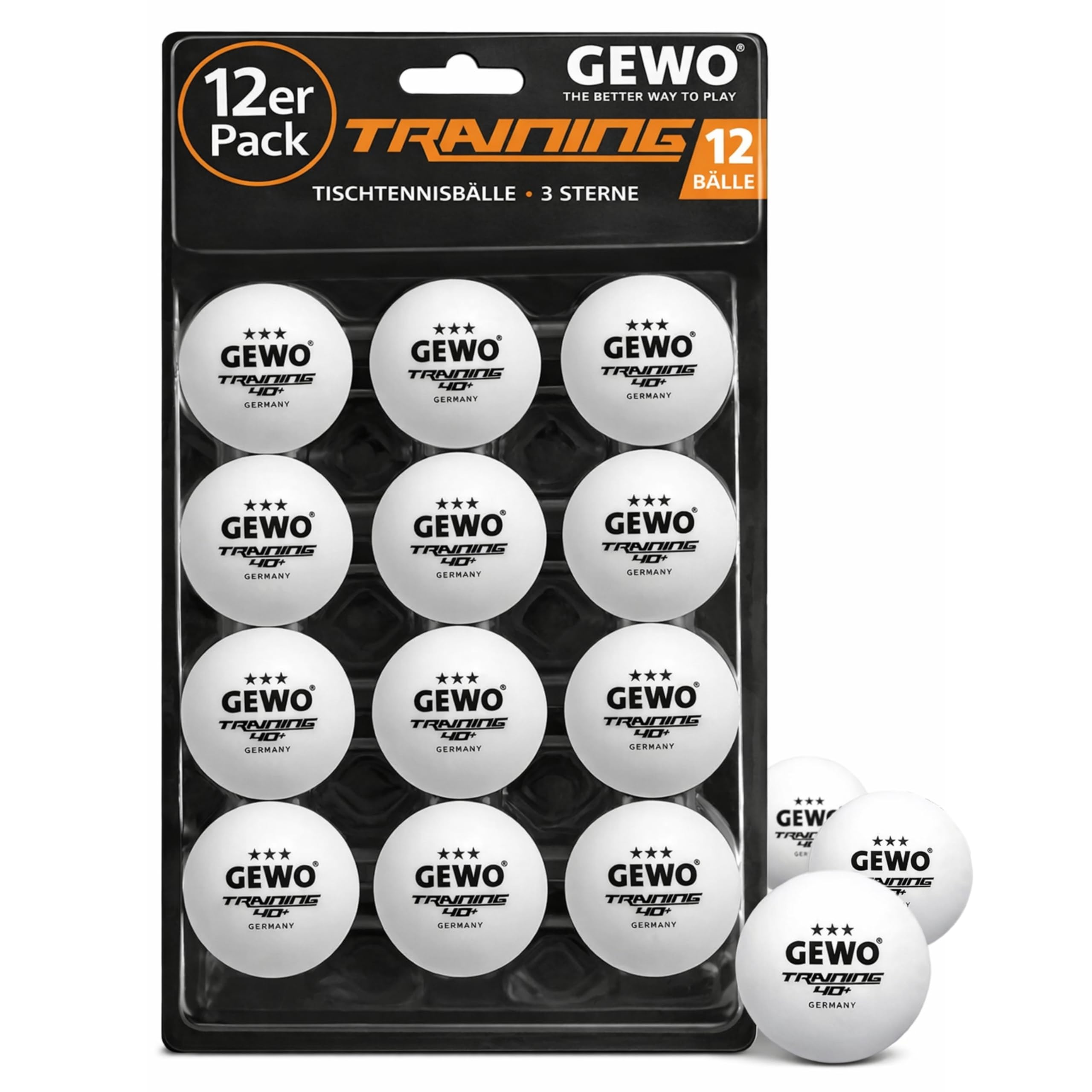 GEWO Training Ball, 40+, Pack of 12, Unisex – Adults, Table tennis ball., 85931200, White, 40 mm